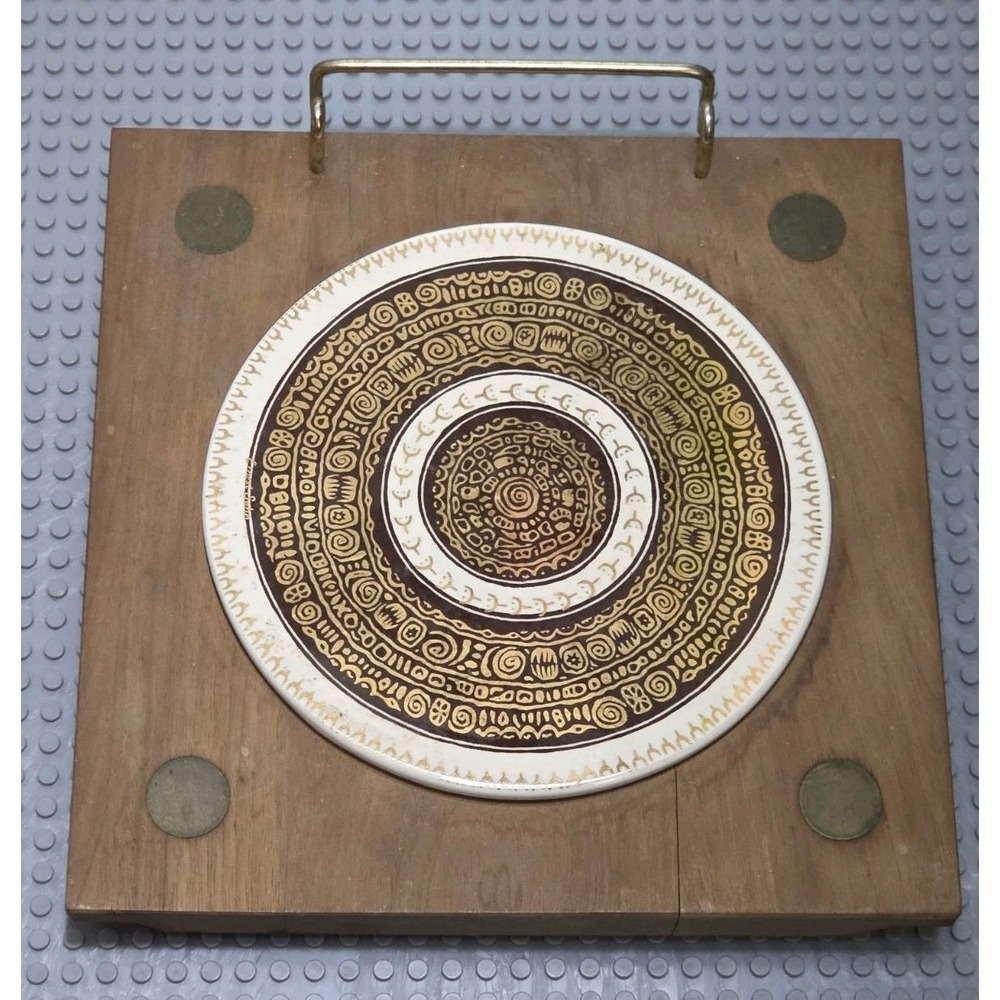 Vintage Ernest Sohn Creations‎ MCM Trivet Charger Plate Gold Wood Mid Century